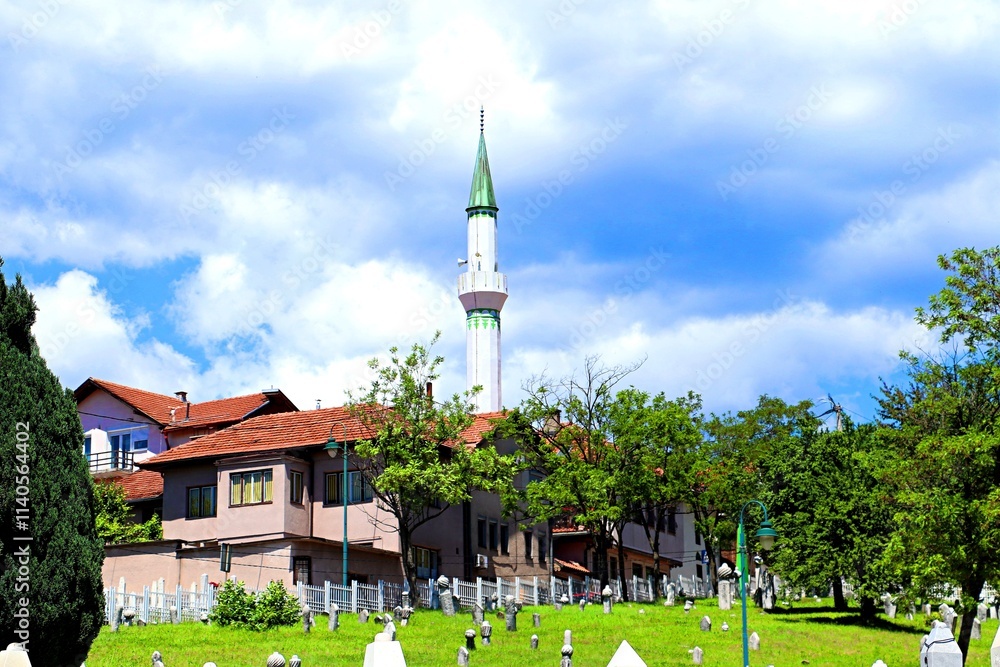 Obraz premium Mosque in Sarajevo and cemetery at the mosque