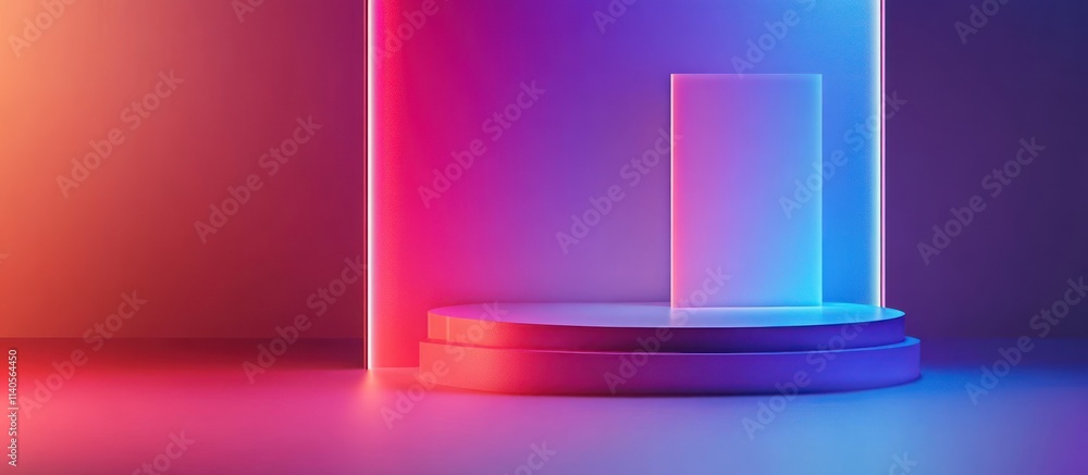 Abstract neon background with platform and glass. Abstract neon background with platform and glass.