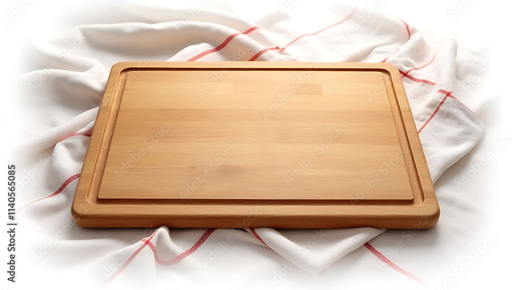 Fototapeta premium A chopping board placed on a tablecloth, isolated with a clipping path for use as a design key visual and background._00003_