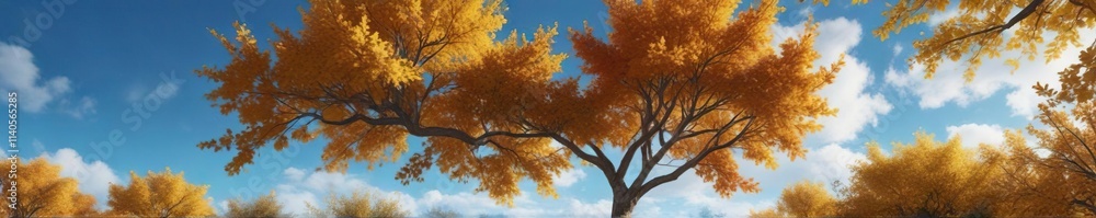 Azure blue sky and autumnal foliage of pear tree in October, with a serene and peaceful atmosphere , autumn atmosphere, nature scenery, Azure blue sky and autumnal foliage of pear tree in October, with a serene and peaceful atmosphere , autumn atmosphere, nature scenery,