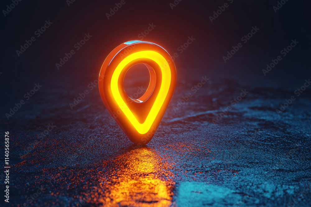 Glowing Location Pin Icon Orange Yellow Reflective Surface Navigation Direction Pointer Digital Glowing Location Pin Icon Orange Yellow Reflective Surface Navigation Direction Pointer Digital