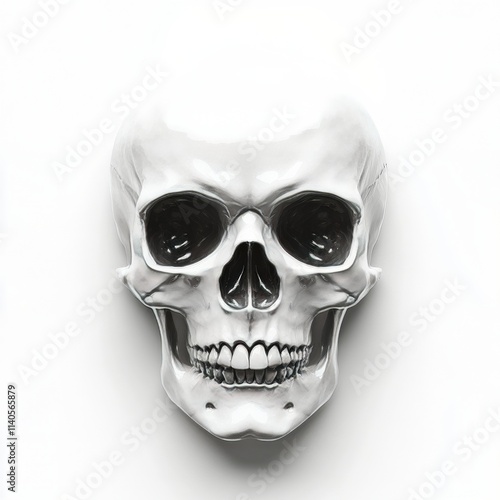 Realistic human skull displayed on a white background in a scientific context