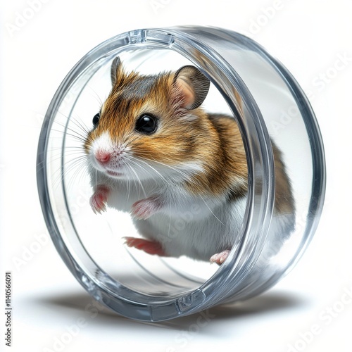 Cute hamster running inside a colorful ring during playtime in a cozy setting