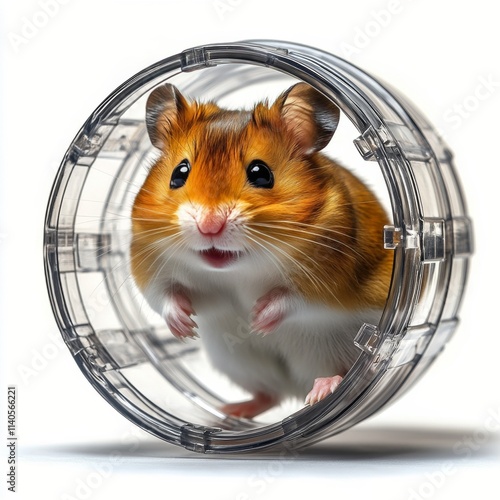 Cute hamster running inside a colorful ring during playtime in a cozy setting