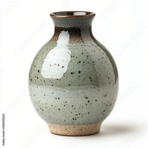 Elegant ceramic vase with unique speckled glaze design on a white background