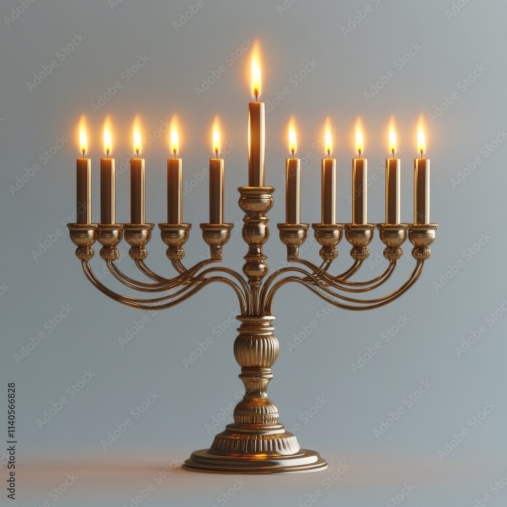 Beautiful menorah with candles lit during a festive celebration of Hanukkah Beautiful menorah with candles lit during a festive celebration of Hanukkah