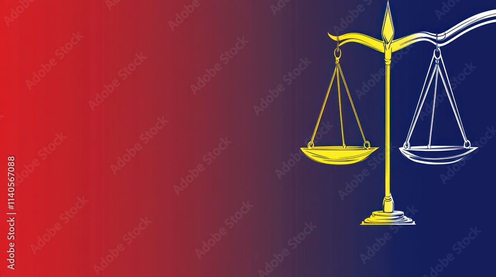 Justice scales on a red and blue gradient background. Justice scales on a red and blue gradient background.