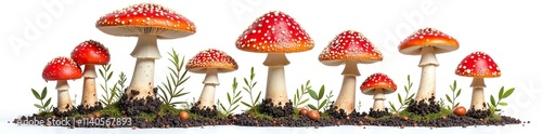 Colorful Amanita muscaria with gills and volva on white background, nature, gills, colorful