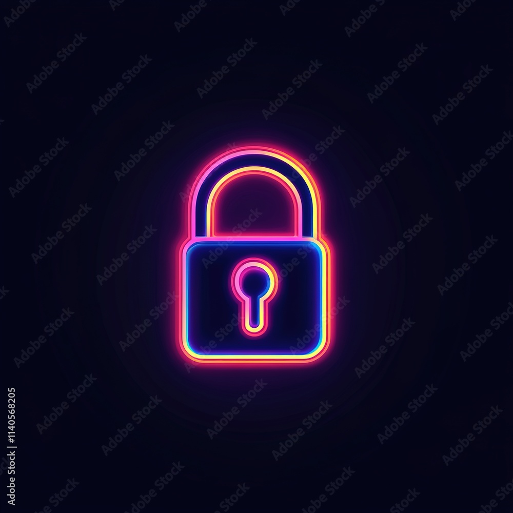 Neon colored lock with a glowing keyhole Neon colored lock with a glowing keyhole