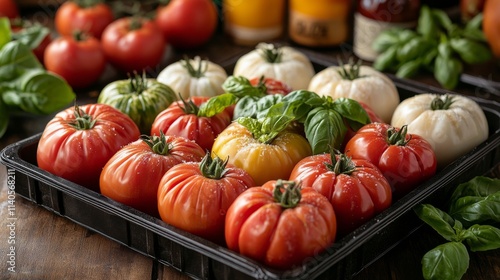 Fresh vegetables and herbs displayed at a local market during a sunny day