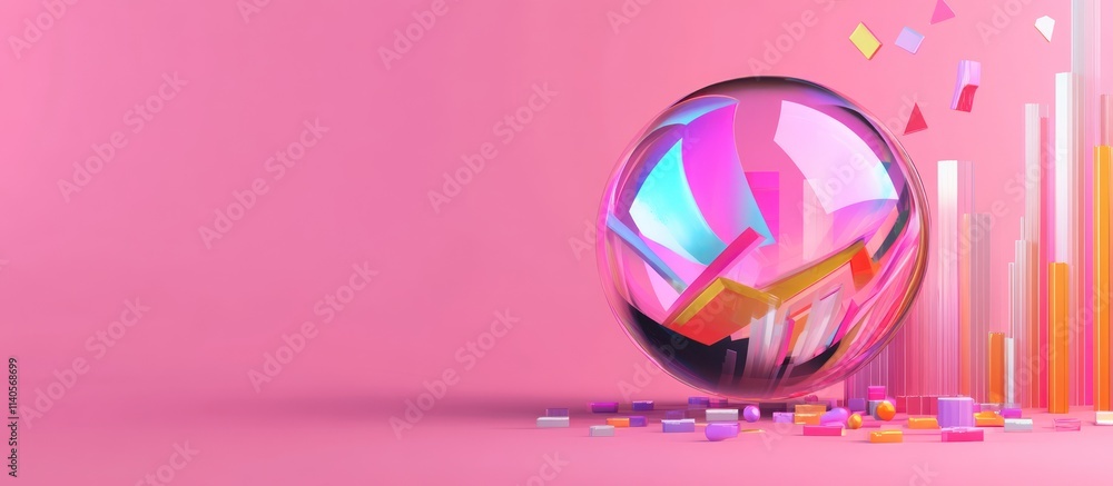 Abstract Colorful Sphere and Geometric Shapes on Pink Background Abstract Colorful Sphere and Geometric Shapes on Pink Background