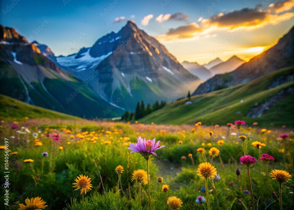 Minimalist Mountain Flowers Photography: Alpine Bloom, Wildflower Meadow, Scenic Landscape, High Altitude Botany Minimalist Mountain Flowers Photography: Alpine Bloom, Wildflower Meadow, Scenic Landscape, High Altitude Botany