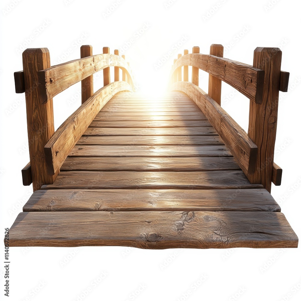 Fototapeta premium A serene wooden bridge leading into a bright light, symbolizing a journey or transition.