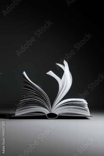 Open Book Pages Turning Dark Background Knowledge Education Learning Story Narrative Text