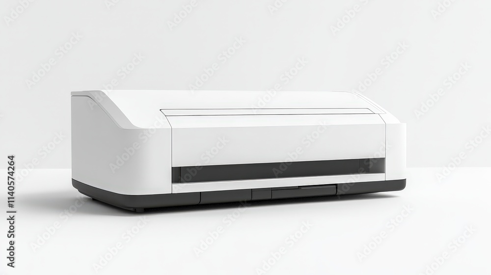 Modern white office printer on minimalist background