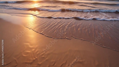 Abstract wave sunset reflects off the wet sand in shimmering hues , lively scene, shimmering effect photo