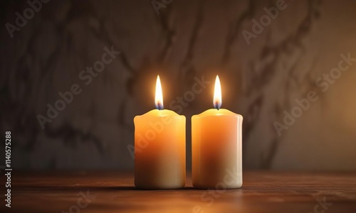 A lone candle flame casts a warm and inviting glow, comforting scene, intimate space, calming environment photo