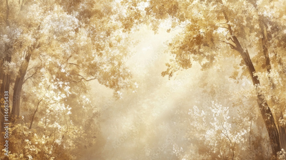 Misty autumn forest path with golden leaves and sunlight. Misty autumn forest path with golden leaves and sunlight.