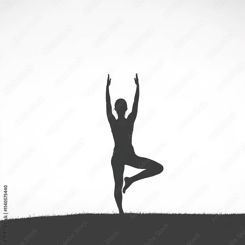 Woman is doing a yoga pose on a hill Woman is doing a yoga pose on a hill
