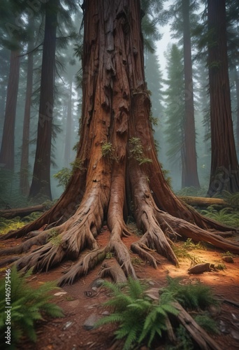 Ancient redwood tree lies on the forest floor, timber, decay, northerncalifornia photo