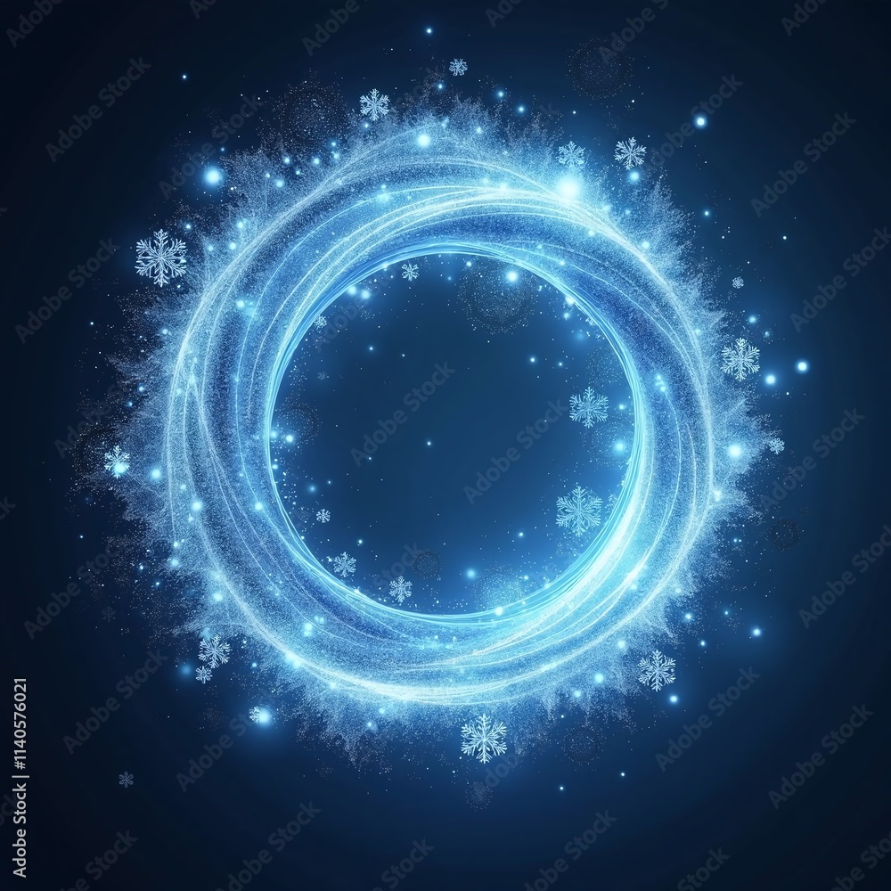 Glowing icy wreath sparkles in a frosty, snowy landscape, perfect for winter-themed projects. Glowing icy wreath sparkles in a frosty, snowy landscape, perfect for winter-themed projects.