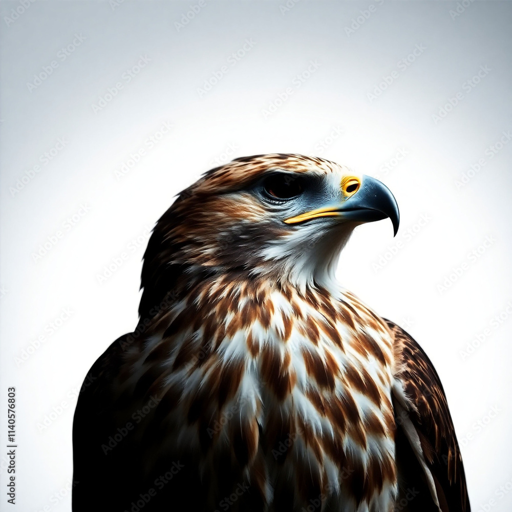 Close-up of hawk Stock Photo, isolated on a white background. hawk Generative AI. Close-up of hawk Stock Photo, isolated on a white background. hawk Generative AI.