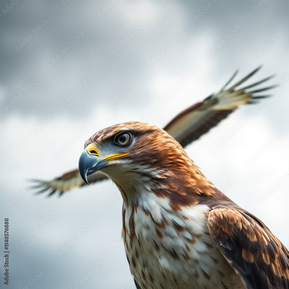 Close-up of hawk Stock Photo, isolated on a white background. hawk Generative AI.