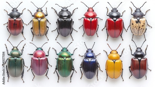 Twelve vibrant jewel beetles arranged in a grid on white background. photo