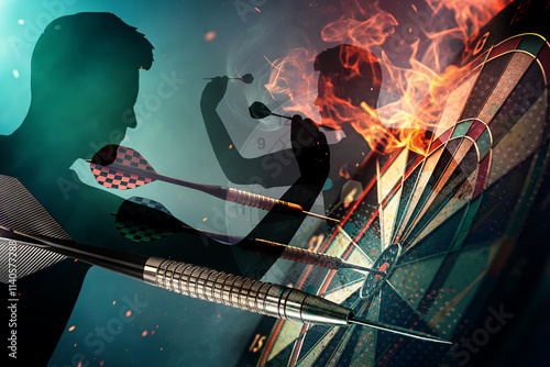Darts Sport - Steel Dart - Abstrakte Illustration mit Pfeilen und Scheibe - Wettkampf Meisterschaft