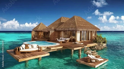 Luxurious beachfront villa with stunning ocean view in tropical paradise