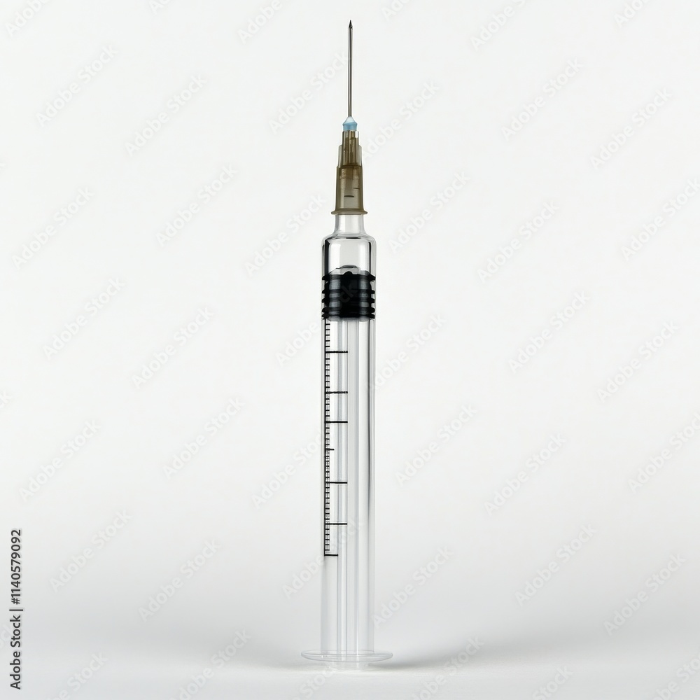 Syringe with needle on a plain background highlighting its design and function Syringe with needle on a plain background highlighting its design and function