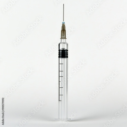 Syringe with needle on a plain background highlighting its design and function