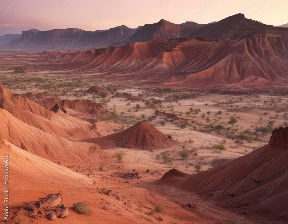 Naklejka premium Earthy tones of Chamarel seven coloured earths at dusk with soft pastel hues, natural, soft pastels