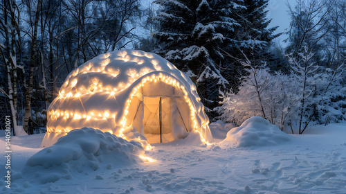 Igloo with Warm Lights in a Snowy German Winter

 photo