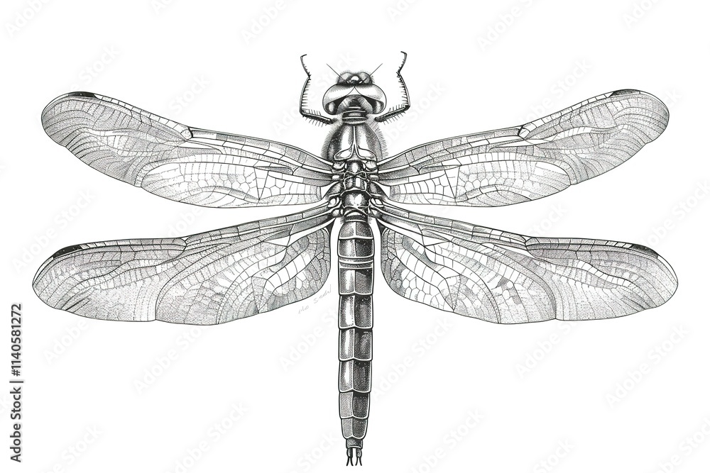Black and white drawing of a dragonfly Black and white drawing of a dragonfly
