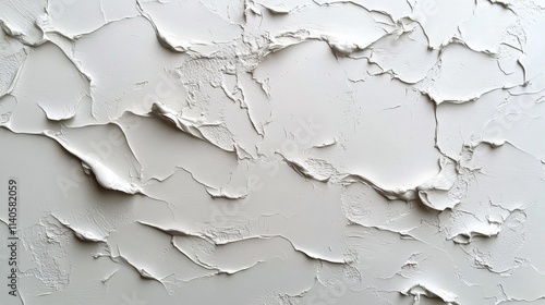 Texture of a white plaster wall showing cracks and uneven surfaces in natural...