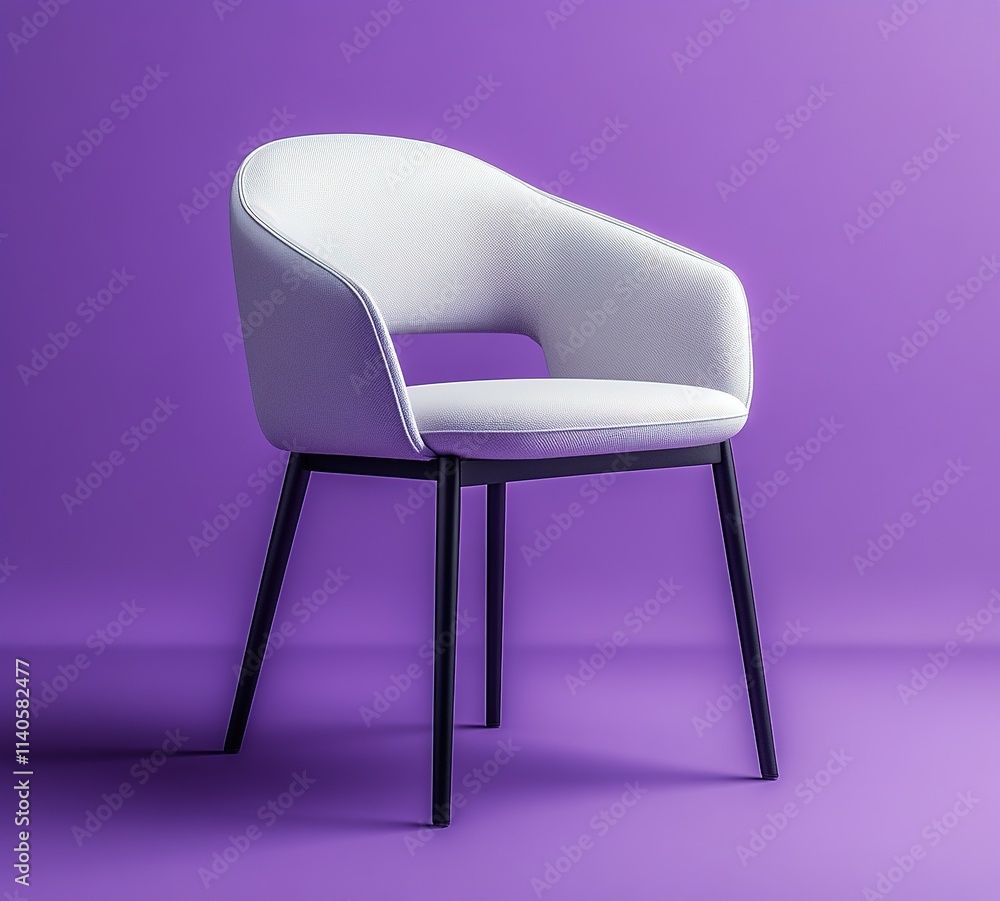 Obraz premium White chair with black legs sits on a purple background