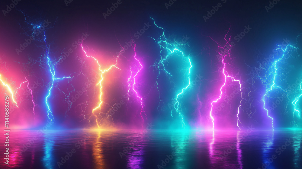 Neon Lightning Storm Reflection Neon Lightning Storm Reflection