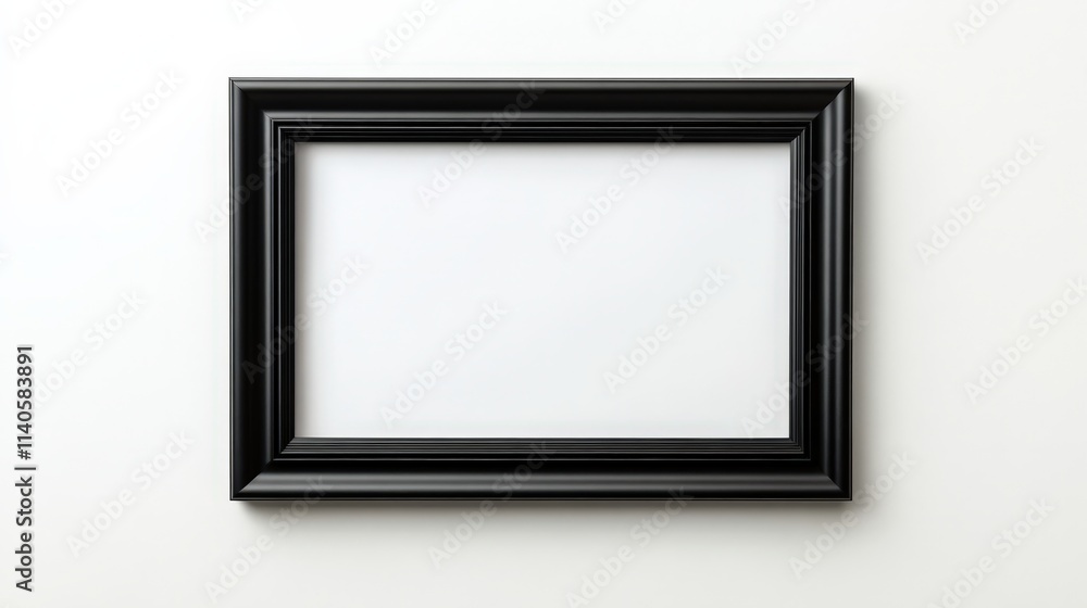 Minimalist black frame on white wall: blank canvas for artistic display and creative projects Minimalist black frame on white wall: blank canvas for artistic display and creative projects