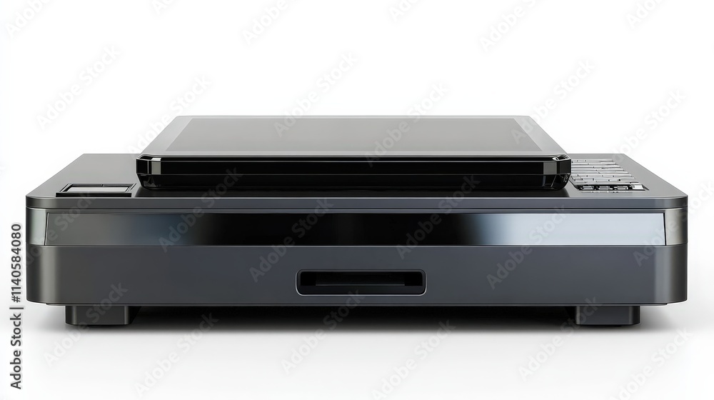 Modern black multifunction printer on white background Modern black multifunction printer on white background