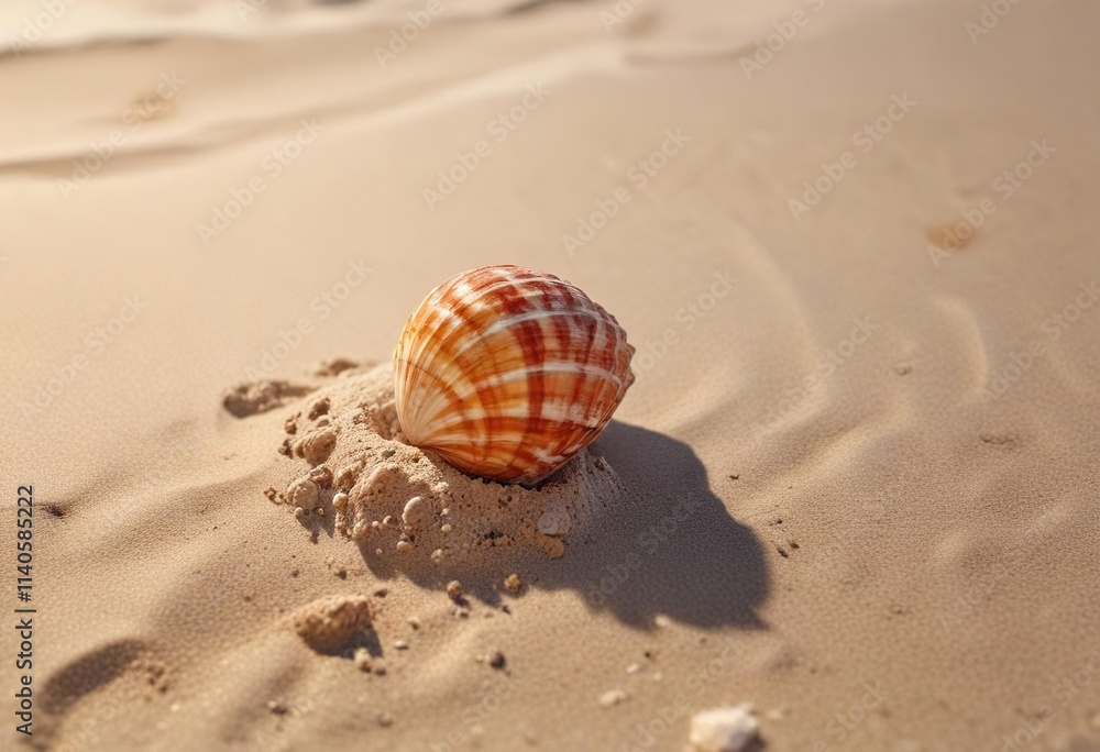 A seashell partially buried in the sand on a deserted beach, scenery, shells, ocean A seashell partially buried in the sand on a deserted beach, scenery, shells, ocean