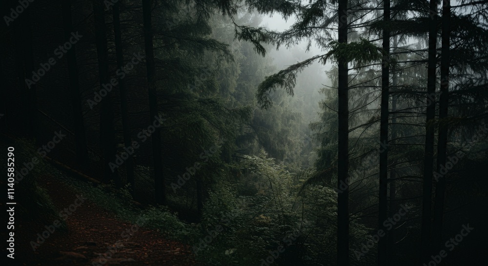 Fototapeta premium Fog in nature, cities and villages with misty forest landscape