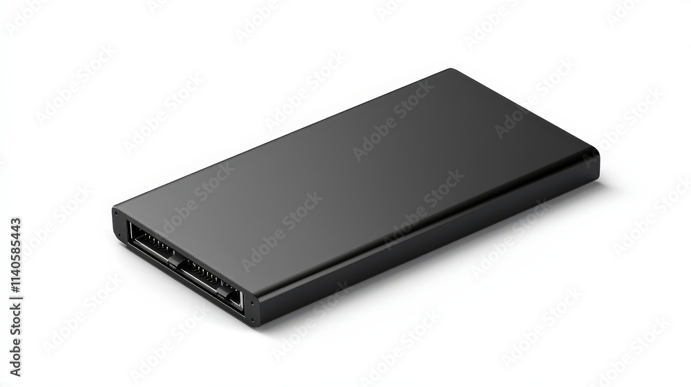 Sleek black external hard drive enclosure on white background Sleek black external hard drive enclosure on white background