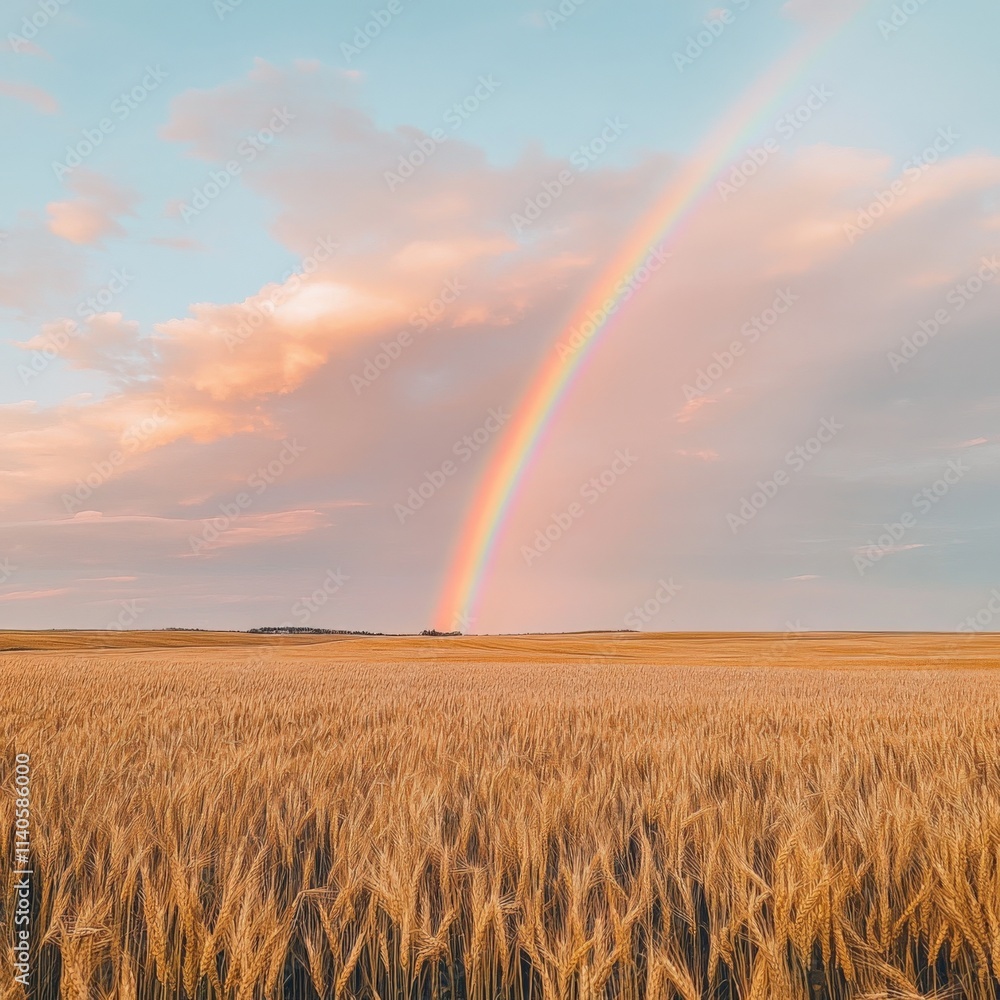 a rainbow over a golden wheat field with a cloudy sky a rainbow over a golden wheat field with a cloudy sky