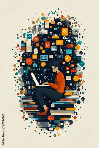 Exploring data networks with a laptop in a quiet library setting during eveni...