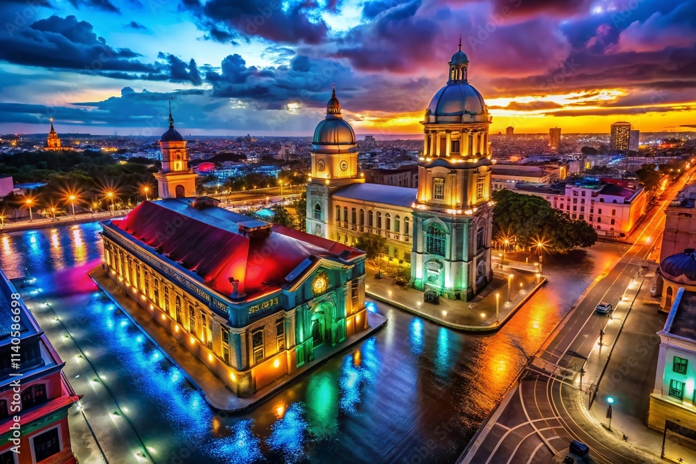 Fototapeta premium Night Photography: Black, Black, and Color - Dark Cityscape, Vibrant Lights, Dramatic Shadows, Urban Nightscape, Night City, City at Night, Dark Night, Night Scene, Night Lights, Black and Color 