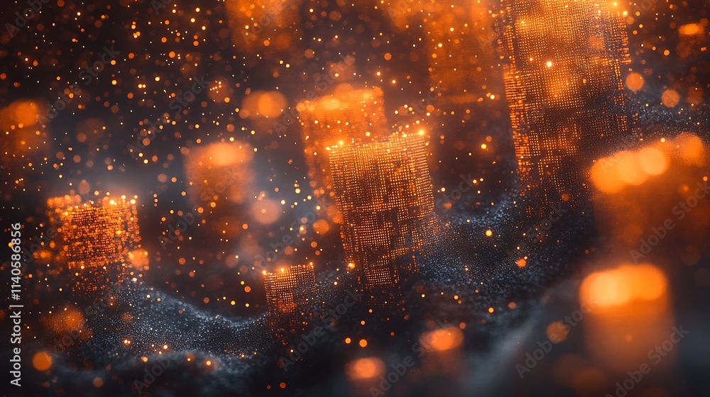 Obraz premium Glowing orange abstract shapes in dark background.