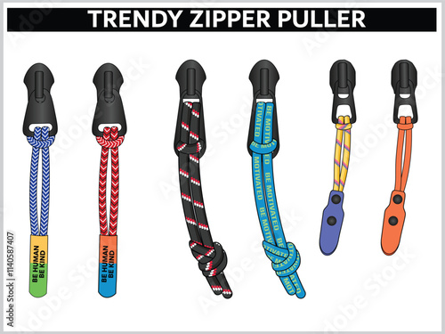 SET OF TRENDY ZIPPER PULLER VECTOR ILLUSTRATION