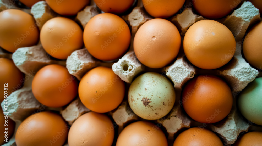 A close up of a dozen eggs with one egg missing A close up of a dozen eggs with one egg missing