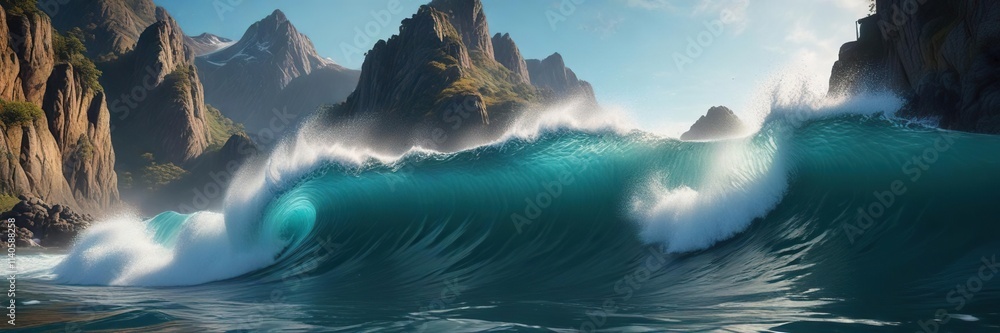Fototapeta premium Ocean waves crashing against the base of an underwater mountain, sea wave, water crash
